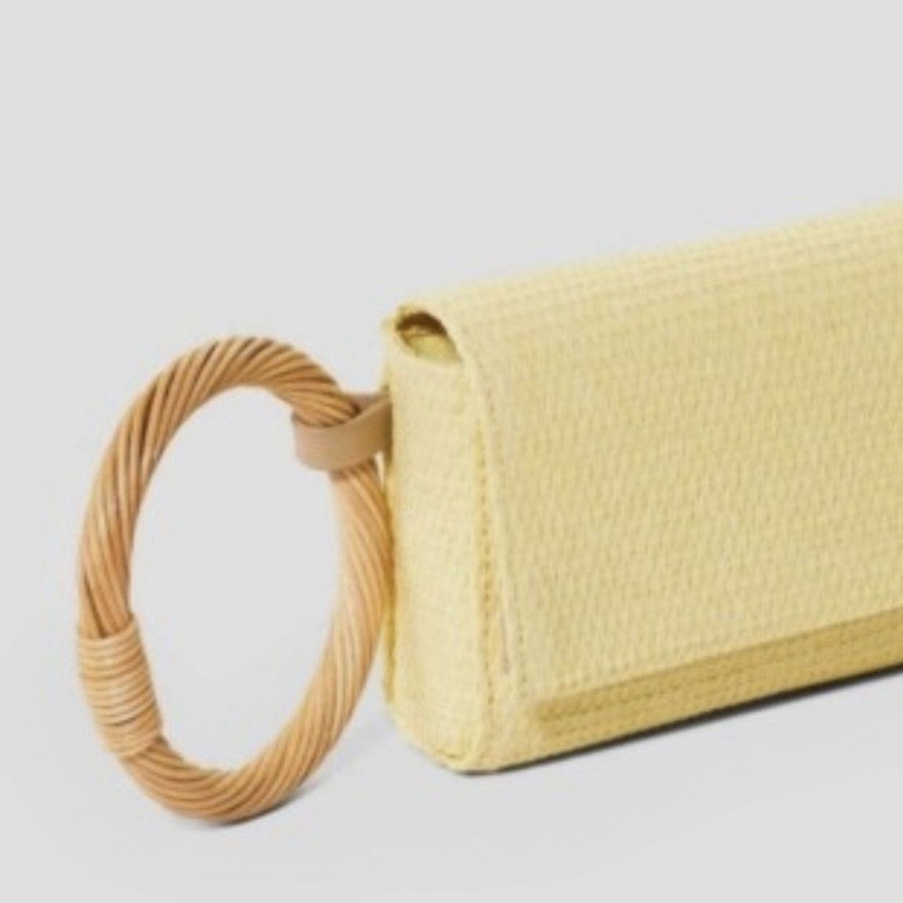 A New Day Straw Bracelet Pouch Clutch Purse Yellow Mini Bag